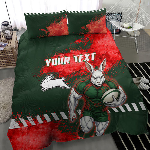Personalised South Sydney Rabbitohs Rugby Bedding Set Rabbits Mascot - Sporty Splash Art Style