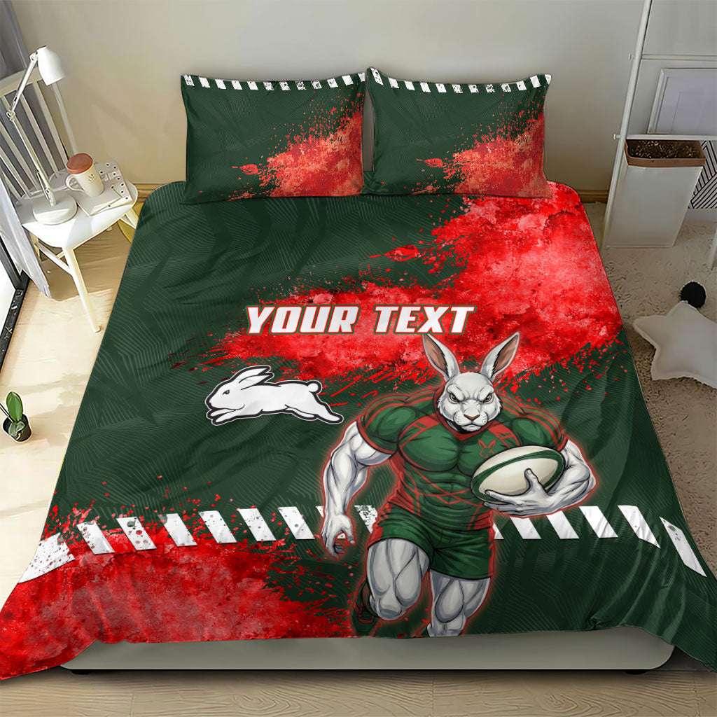 Personalised South Sydney Rabbitohs Rugby Bedding Set Rabbits Mascot - Sporty Splash Art Style