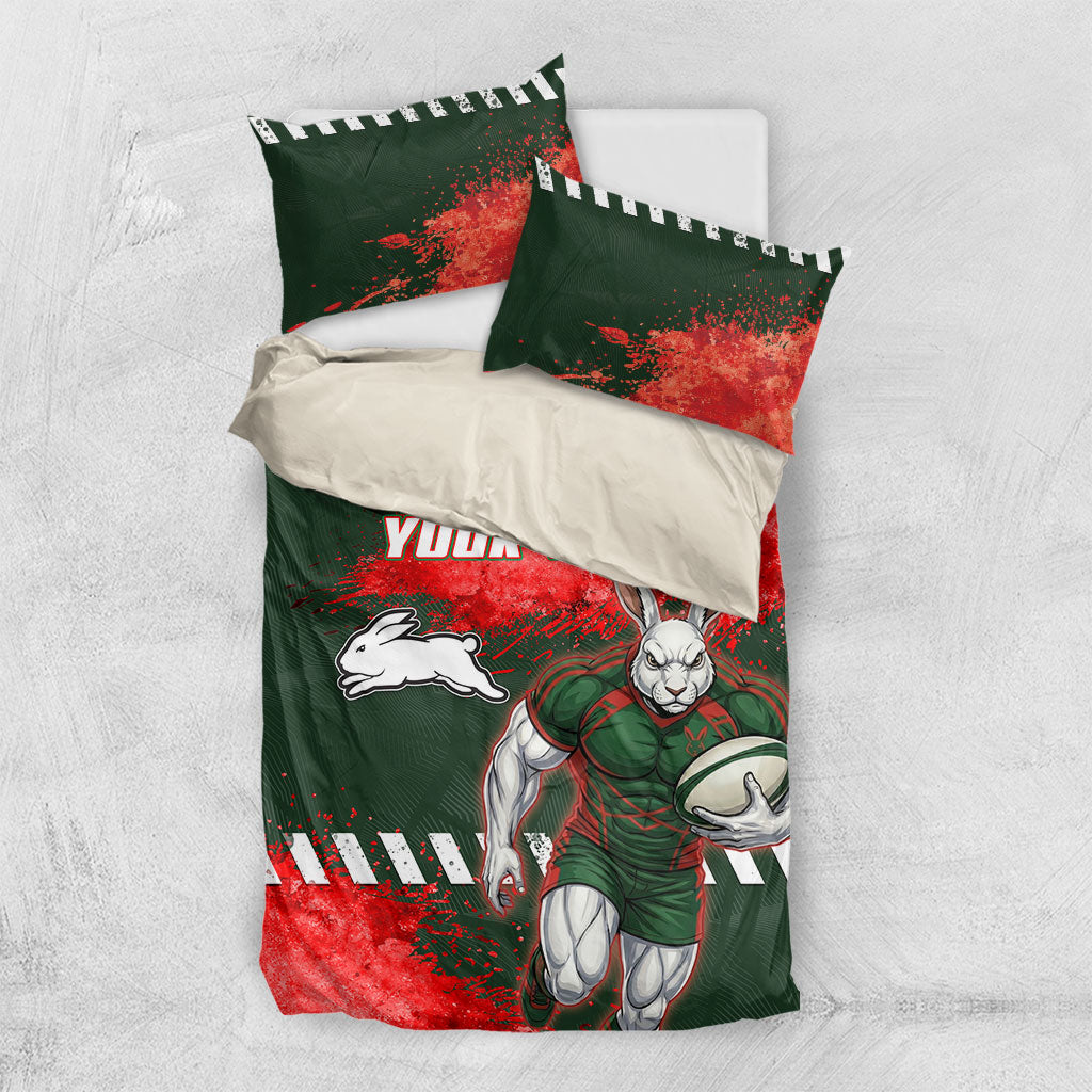 Personalised South Sydney Rabbitohs Rugby Bedding Set Rabbits Mascot - Sporty Splash Art Style