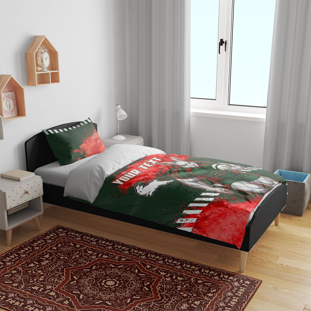 Personalised South Sydney Rabbitohs Rugby Bedding Set Rabbits Mascot - Sporty Splash Art Style