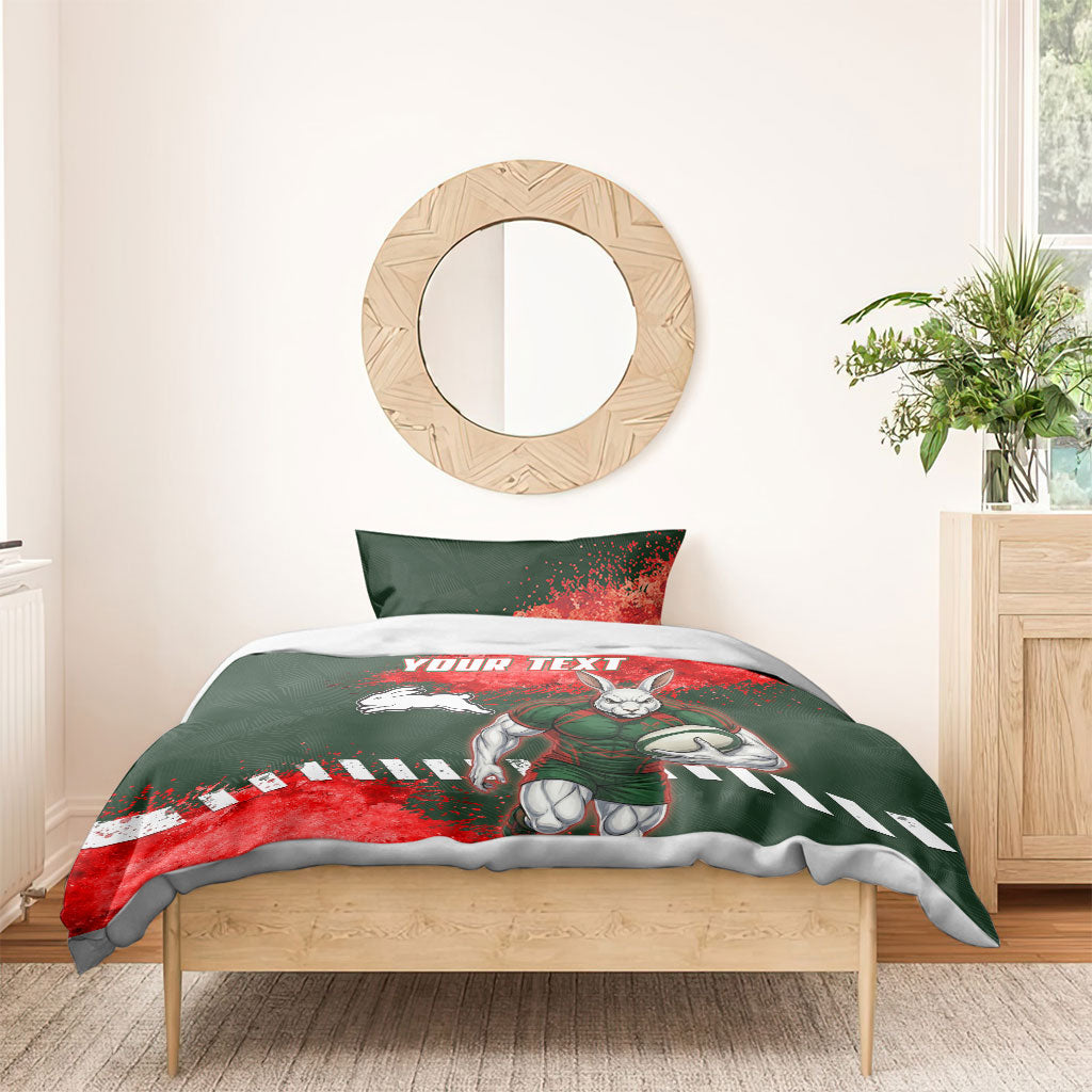 Personalised South Sydney Rabbitohs Rugby Bedding Set Rabbits Mascot - Sporty Splash Art Style