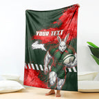 Personalised South Sydney Rabbitohs Rugby Blanket Rabbits Mascot - Sporty Splash Art Style