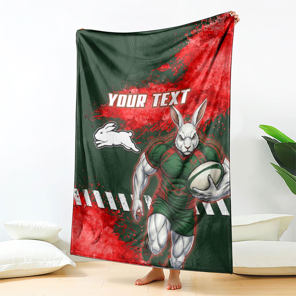 Personalised South Sydney Rabbitohs Rugby Blanket Rabbits Mascot - Sporty Splash Art Style