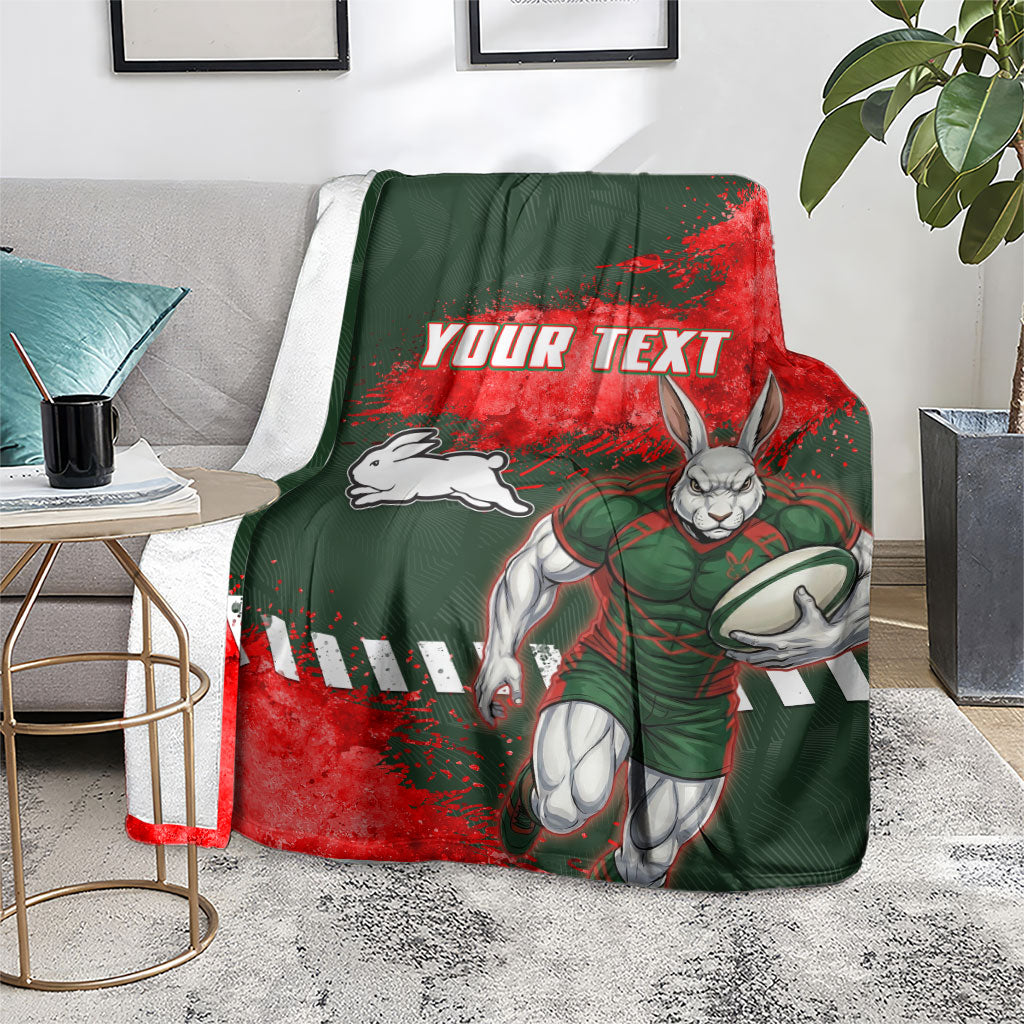Personalised South Sydney Rabbitohs Rugby Blanket Rabbits Mascot - Sporty Splash Art Style