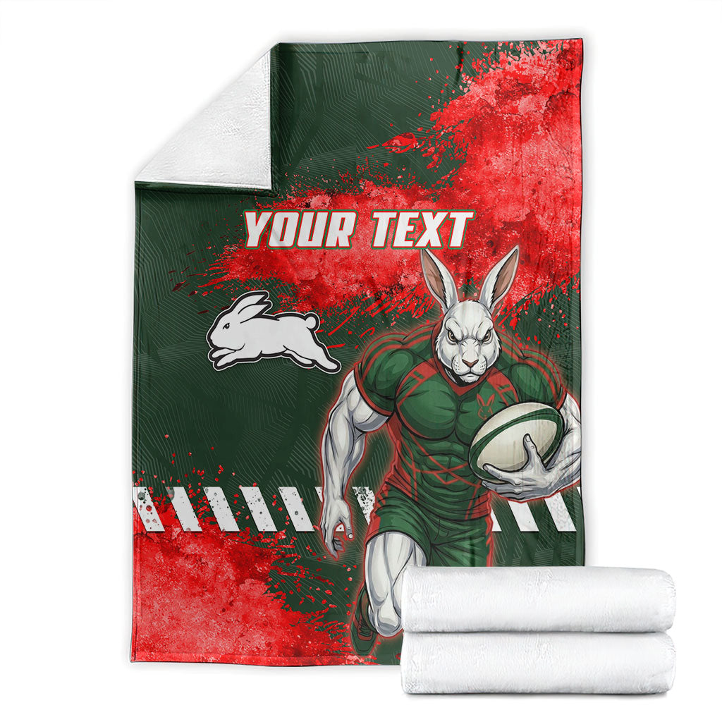 Personalised South Sydney Rabbitohs Rugby Blanket Rabbits Mascot - Sporty Splash Art Style