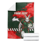 Personalised South Sydney Rabbitohs Rugby Blanket Rabbits Mascot - Sporty Splash Art Style