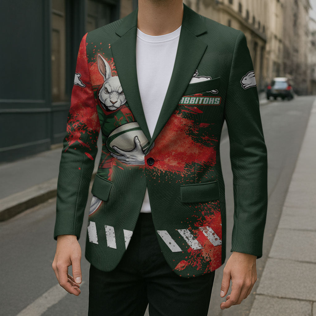 Personalised South Sydney Rabbitohs Rugby Blazer Rabbits Mascot - Sporty Splash Art Style