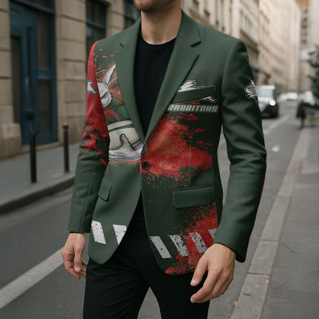 Personalised South Sydney Rabbitohs Rugby Blazer Rabbits Mascot - Sporty Splash Art Style