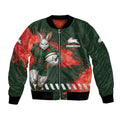 Personalised South Sydney Rabbitohs Rugby Bomber Jacket Rabbits Mascot - Sporty Splash Art Style