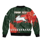 Personalised South Sydney Rabbitohs Rugby Bomber Jacket Rabbits Mascot - Sporty Splash Art Style