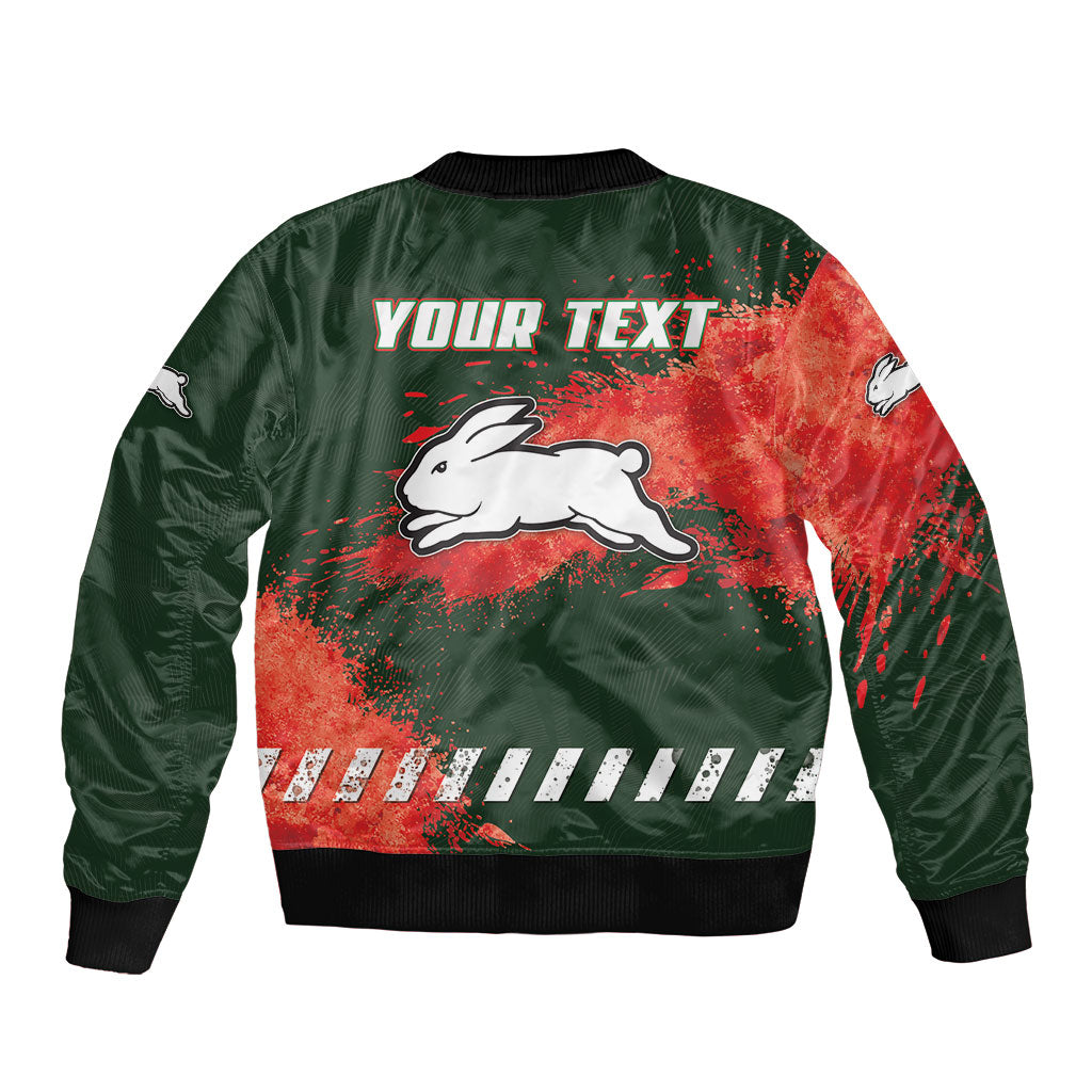 Personalised South Sydney Rabbitohs Rugby Bomber Jacket Rabbits Mascot - Sporty Splash Art Style