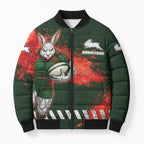 Personalised South Sydney Rabbitohs Rugby Bomber Puffer Jacket Rabbits Mascot - Sporty Splash Art Style