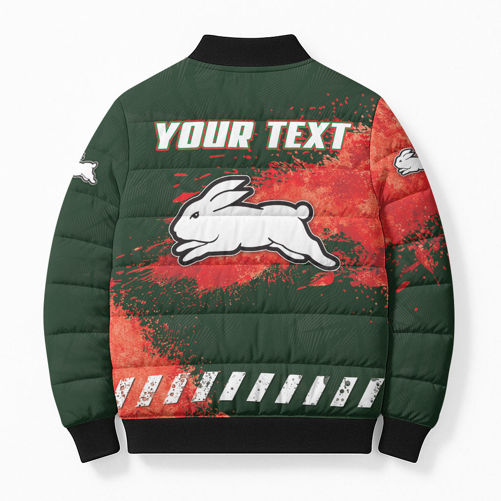 Personalised South Sydney Rabbitohs Rugby Bomber Puffer Jacket Rabbits Mascot - Sporty Splash Art Style