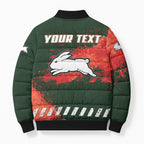 Personalised South Sydney Rabbitohs Rugby Bomber Puffer Jacket Rabbits Mascot - Sporty Splash Art Style