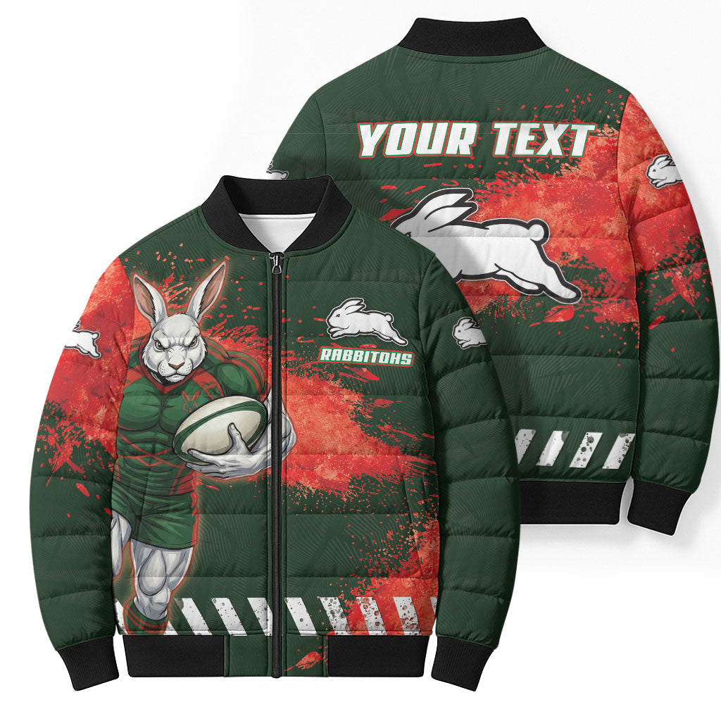 Personalised South Sydney Rabbitohs Rugby Bomber Puffer Jacket Rabbits Mascot - Sporty Splash Art Style
