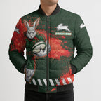 Personalised South Sydney Rabbitohs Rugby Bomber Puffer Jacket Rabbits Mascot - Sporty Splash Art Style