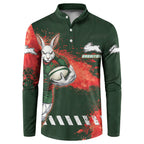 Personalised South Sydney Rabbitohs Rugby Button Sweatshirt Rabbits Mascot - Sporty Splash Art Style