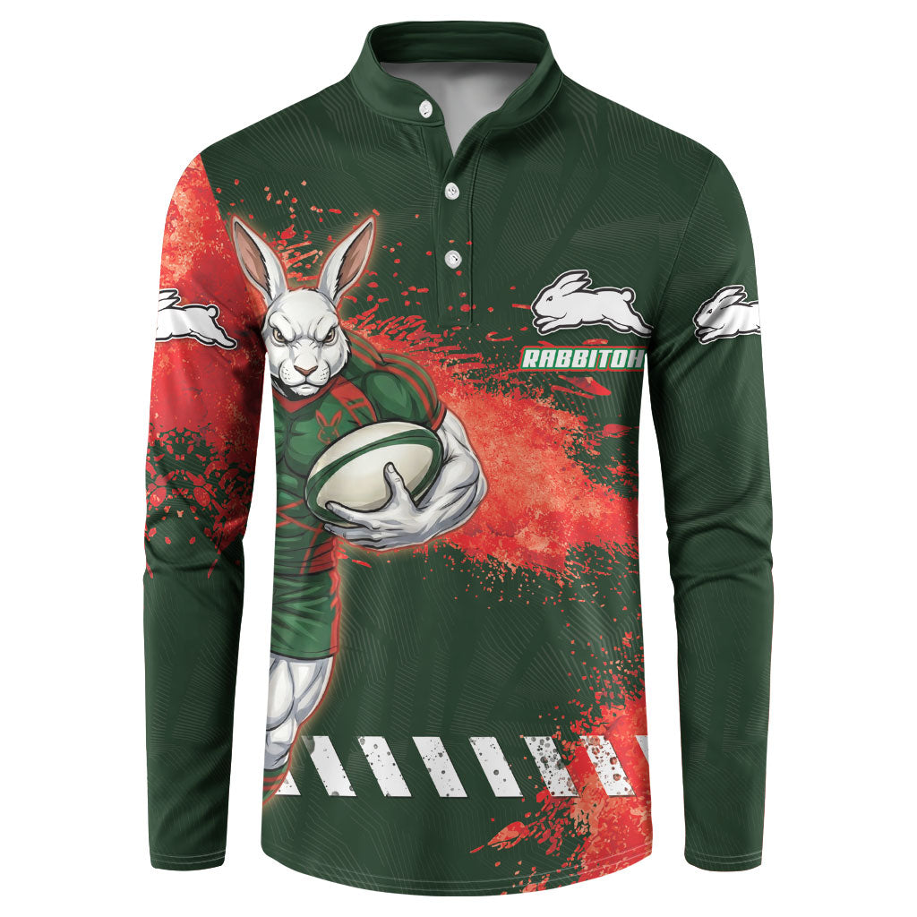 Personalised South Sydney Rabbitohs Rugby Button Sweatshirt Rabbits Mascot - Sporty Splash Art Style