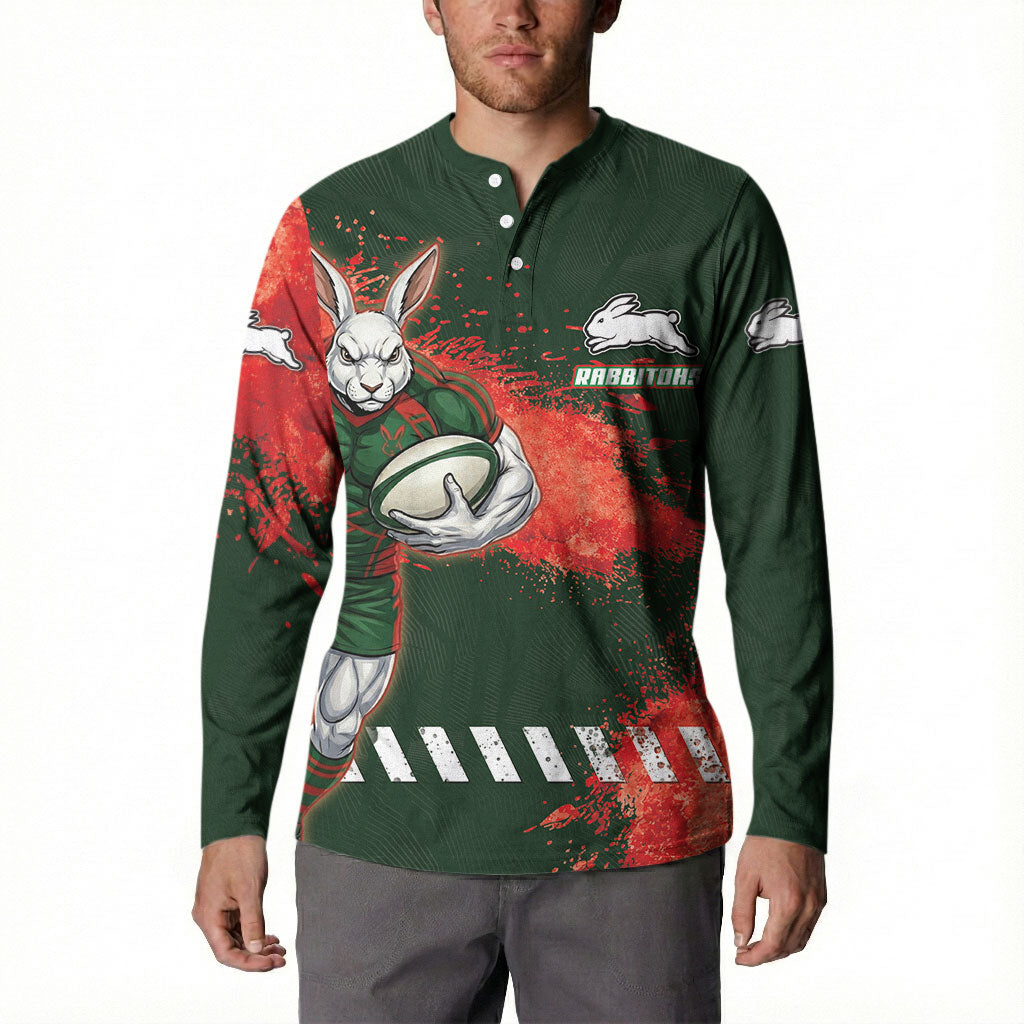 Personalised South Sydney Rabbitohs Rugby Button Sweatshirt Rabbits Mascot - Sporty Splash Art Style