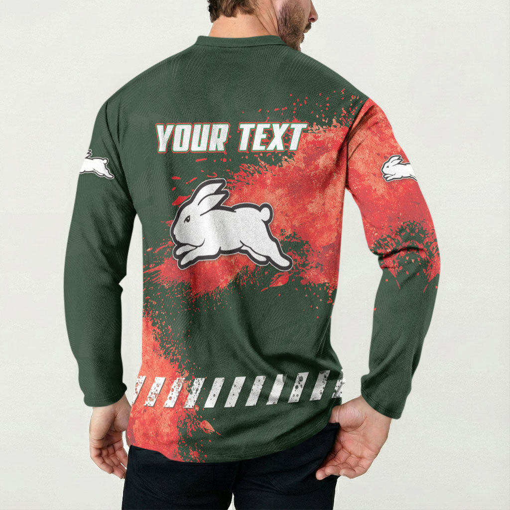Personalised South Sydney Rabbitohs Rugby Button Sweatshirt Rabbits Mascot - Sporty Splash Art Style