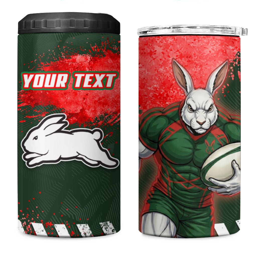 Personalised South Sydney Rabbitohs Rugby 4 in 1 Can Cooler Tumbler Rabbits Mascot - Sporty Splash Art Style