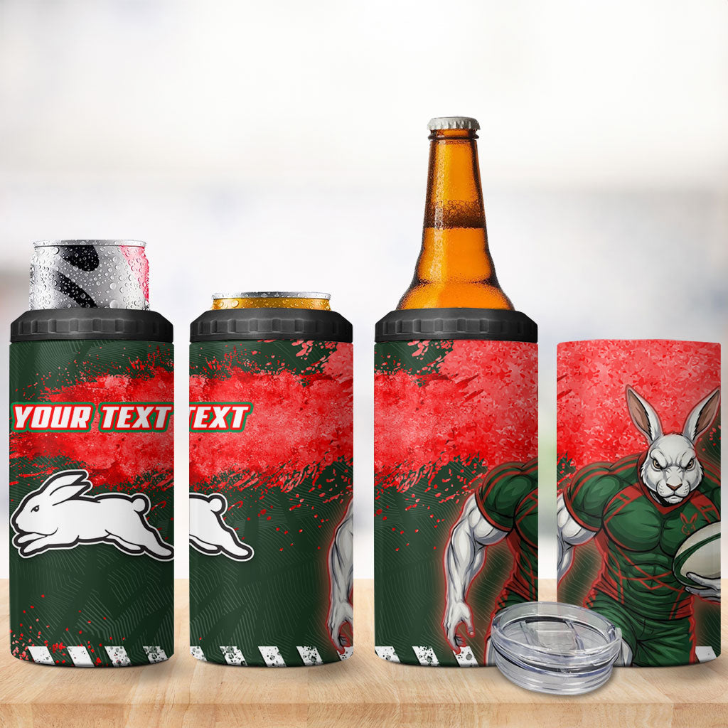 Personalised South Sydney Rabbitohs Rugby 4 in 1 Can Cooler Tumbler Rabbits Mascot - Sporty Splash Art Style