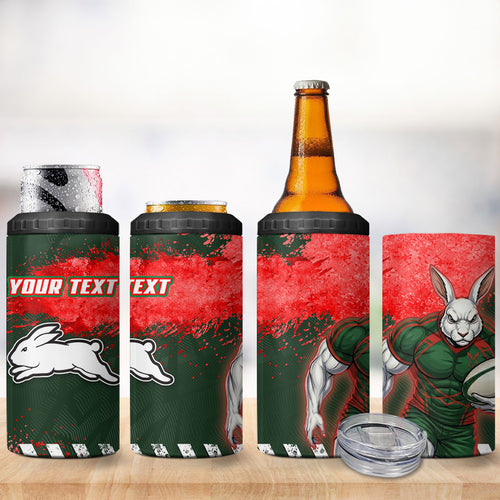 Personalised South Sydney Rabbitohs Rugby 4 in 1 Can Cooler Tumbler Rabbits Mascot - Sporty Splash Art Style