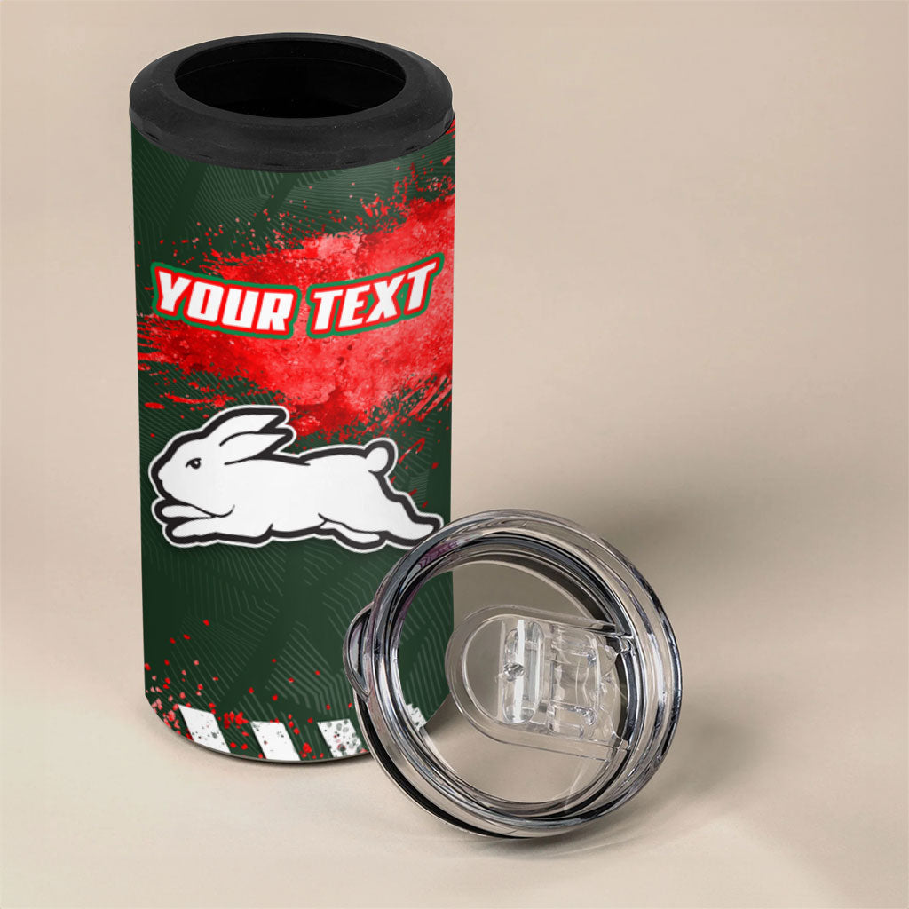 Personalised South Sydney Rabbitohs Rugby 4 in 1 Can Cooler Tumbler Rabbits Mascot - Sporty Splash Art Style