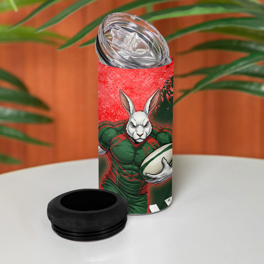 Personalised South Sydney Rabbitohs Rugby 4 in 1 Can Cooler Tumbler Rabbits Mascot - Sporty Splash Art Style