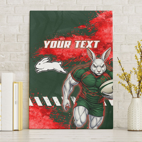 Personalised South Sydney Rabbitohs Rugby Canvas Wall Art Rabbits Mascot - Sporty Splash Art Style