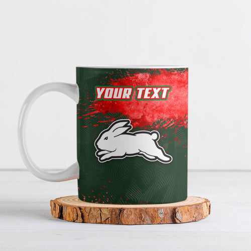 Personalised South Sydney Rabbitohs Rugby Ceramic Mug Rabbits Mascot - Sporty Splash Art Style