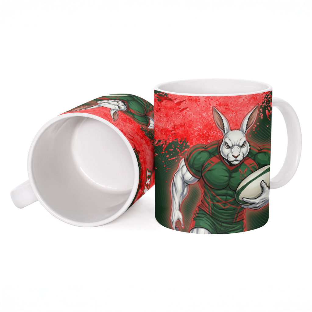 Personalised South Sydney Rabbitohs Rugby Ceramic Mug Rabbits Mascot - Sporty Splash Art Style