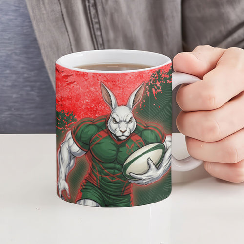 Personalised South Sydney Rabbitohs Rugby Ceramic Mug Rabbits Mascot - Sporty Splash Art Style