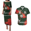 Personalised South Sydney Rabbitohs Rugby Couples Matching Puletasi and Hawaiian Shirt Rabbits Mascot - Sporty Splash Art Style