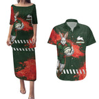 Personalised South Sydney Rabbitohs Rugby Couples Matching Puletasi and Hawaiian Shirt Rabbits Mascot - Sporty Splash Art Style