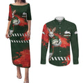Personalised South Sydney Rabbitohs Rugby Couples Matching Puletasi and Long Sleeve Button Shirt Rabbits Mascot - Sporty Splash Art Style