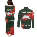 Personalised South Sydney Rabbitohs Rugby Couples Matching Puletasi and Long Sleeve Button Shirt Rabbits Mascot - Sporty Splash Art Style