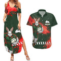 Personalised South Sydney Rabbitohs Rugby Couples Matching Summer Maxi Dress and Hawaiian Shirt Rabbits Mascot - Sporty Splash Art Style