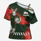 Personalised South Sydney Rabbitohs Rugby Cross Shoulder Shirt Rabbits Mascot - Sporty Splash Art Style