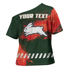 Personalised South Sydney Rabbitohs Rugby Cross Shoulder Shirt Rabbits Mascot - Sporty Splash Art Style