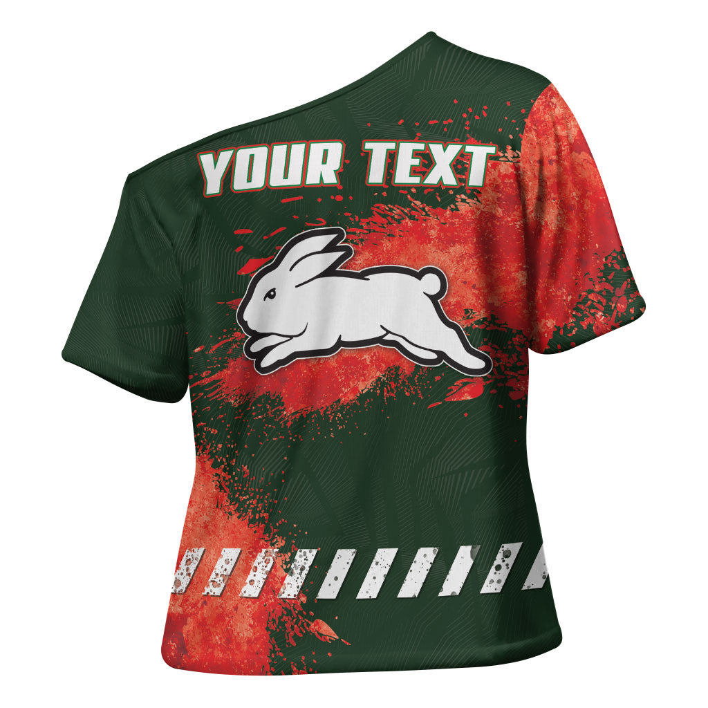 Personalised South Sydney Rabbitohs Rugby Cross Shoulder Shirt Rabbits Mascot - Sporty Splash Art Style