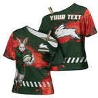 Personalised South Sydney Rabbitohs Rugby Cross Shoulder Shirt Rabbits Mascot - Sporty Splash Art Style
