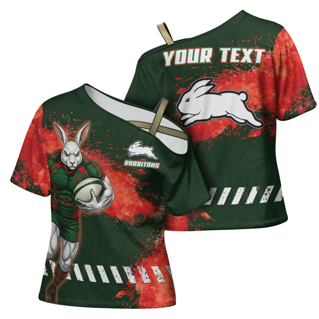 Personalised South Sydney Rabbitohs Rugby Cross Shoulder Shirt Rabbits Mascot - Sporty Splash Art Style