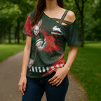 Personalised South Sydney Rabbitohs Rugby Cross Shoulder Shirt Rabbits Mascot - Sporty Splash Art Style