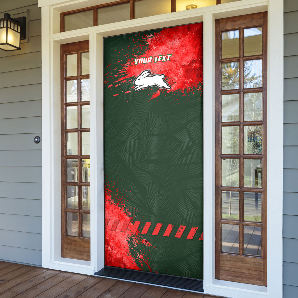 Personalised South Sydney Rabbitohs Rugby Door Cover Rabbits Mascot - Sporty Splash Art Style