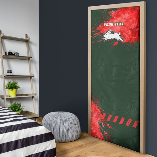 Personalised South Sydney Rabbitohs Rugby Door Cover Rabbits Mascot - Sporty Splash Art Style