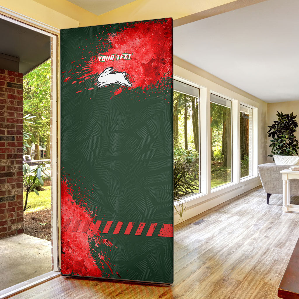 Personalised South Sydney Rabbitohs Rugby Door Cover Rabbits Mascot - Sporty Splash Art Style