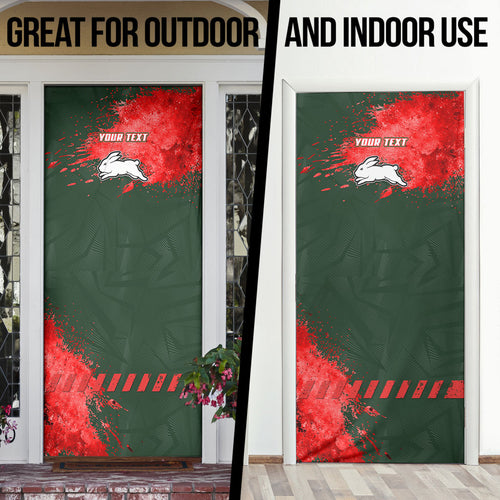 Personalised South Sydney Rabbitohs Rugby Door Cover Rabbits Mascot - Sporty Splash Art Style