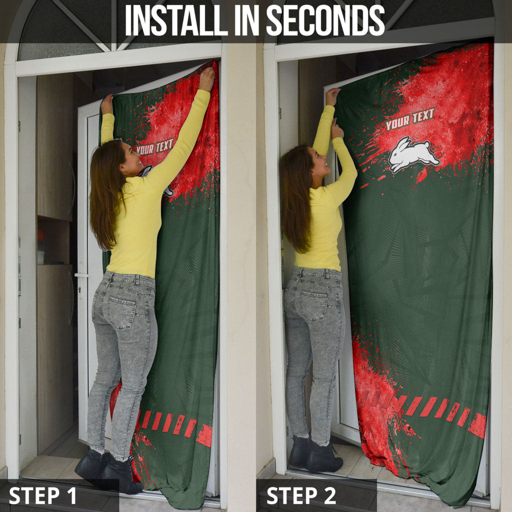 Personalised South Sydney Rabbitohs Rugby Door Cover Rabbits Mascot - Sporty Splash Art Style