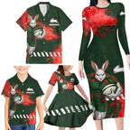Personalised South Sydney Rabbitohs Rugby Family Matching Long Sleeve Bodycon Dress and Hawaiian Shirt Rabbits Mascot - Sporty Splash Art Style